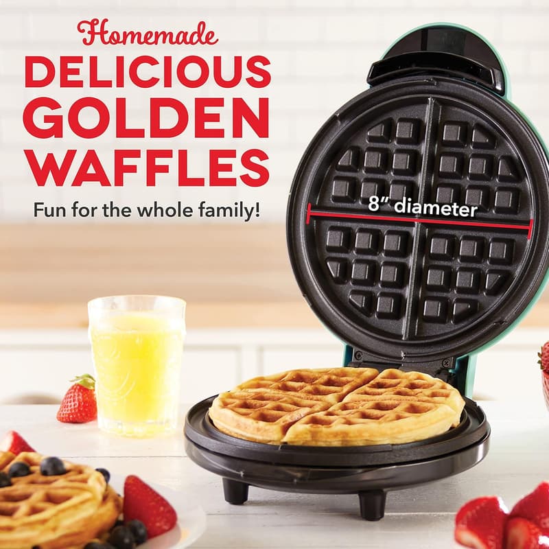 DASH Aqua 8” Waffle Maker with Non-Stick Cooking Surface