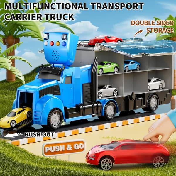 Racing Trucks Toy Set with Carrier and Play Mat for Boys 3-9