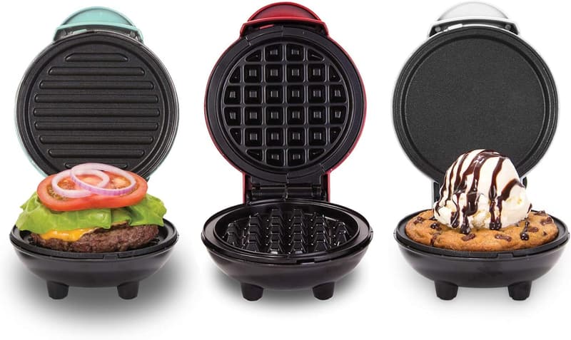 DASH 3-in-1 Mini Waffle Maker, Grill & Griddle - Red/Aqua/White