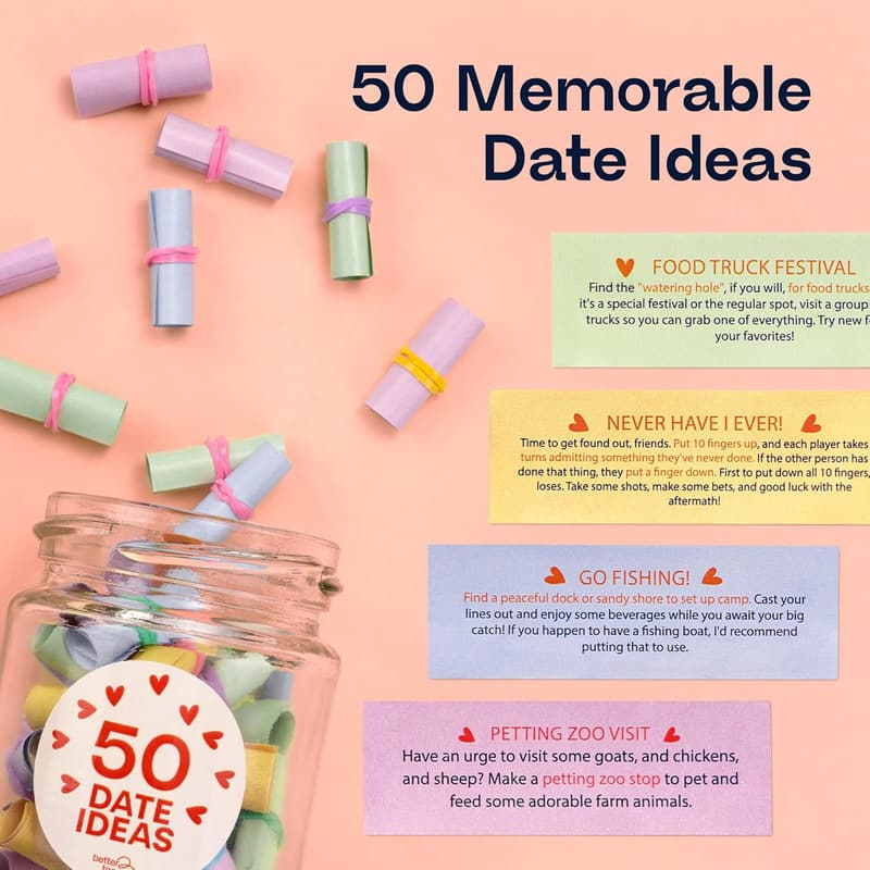 50 Date Night Idea Scrolls for Couples - Romantic Gifts