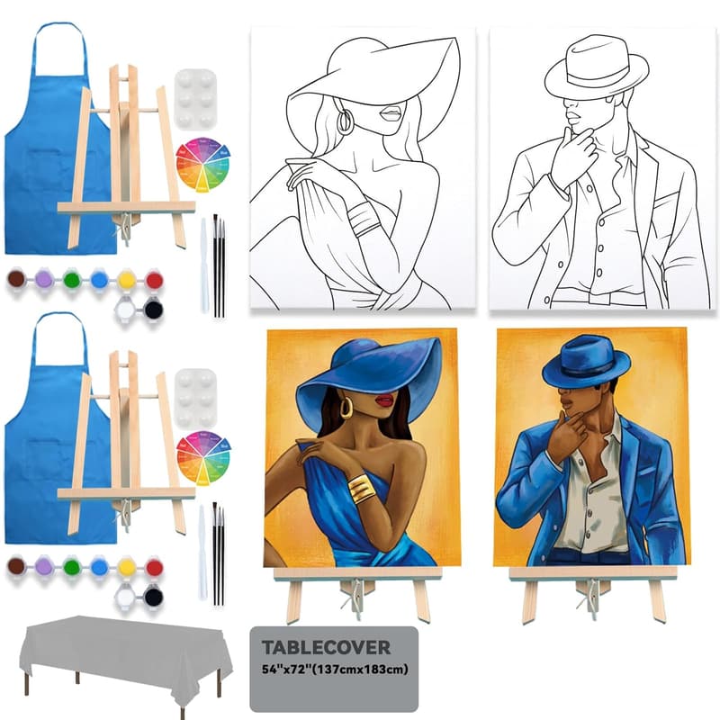 Paint and Sip Canvas Painting Kit for Couples - 2 Pack