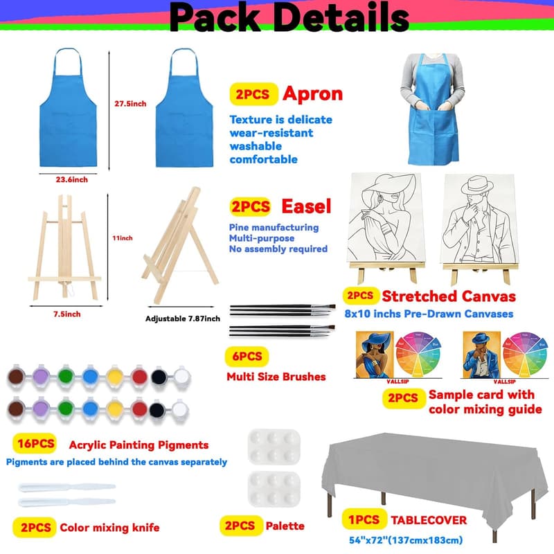 Paint and Sip Canvas Painting Kit for Couples - 2 Pack