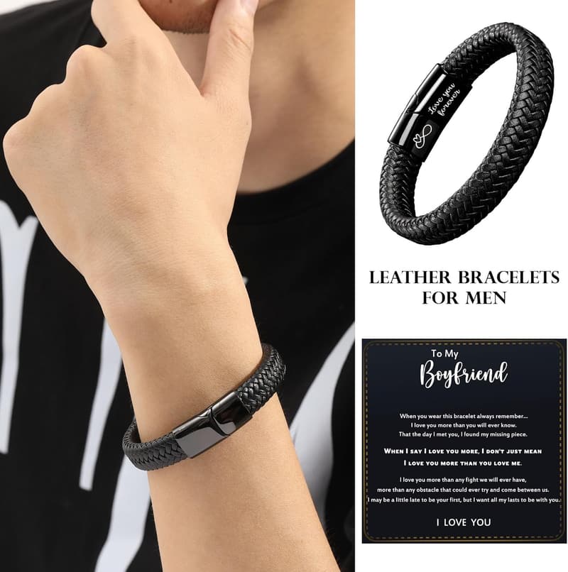 Infinity Engraved Leather Bracelet for Men - Gifts for Him