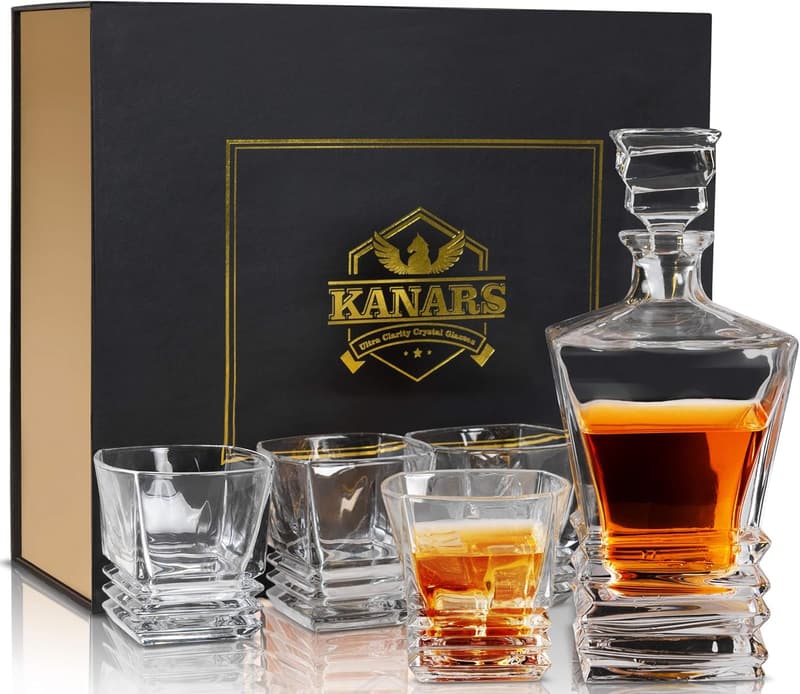 Men's Whiskey Decanter Set with 4 Glasses - Ideal Gift for Dad