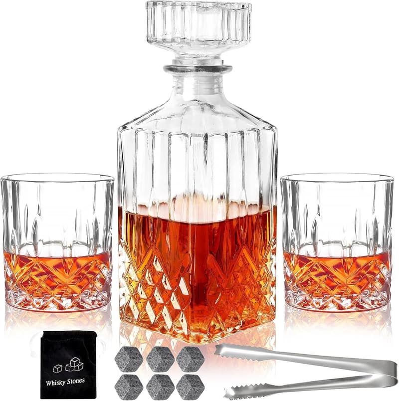 Whiskey Decanter Set with Glasses and Cooling Stones for Men