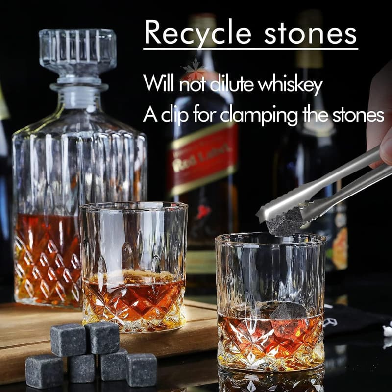 Whiskey Decanter Set with Glasses and Cooling Stones for Men