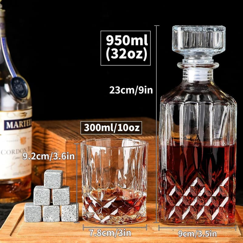 Whiskey Decanter Set with Glasses and Cooling Stones for Men