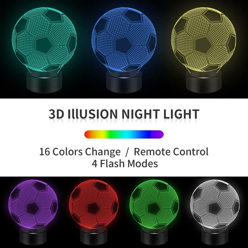 3D Soccer Night Light with 16 Colors - Perfect Birthday Gift for Kids