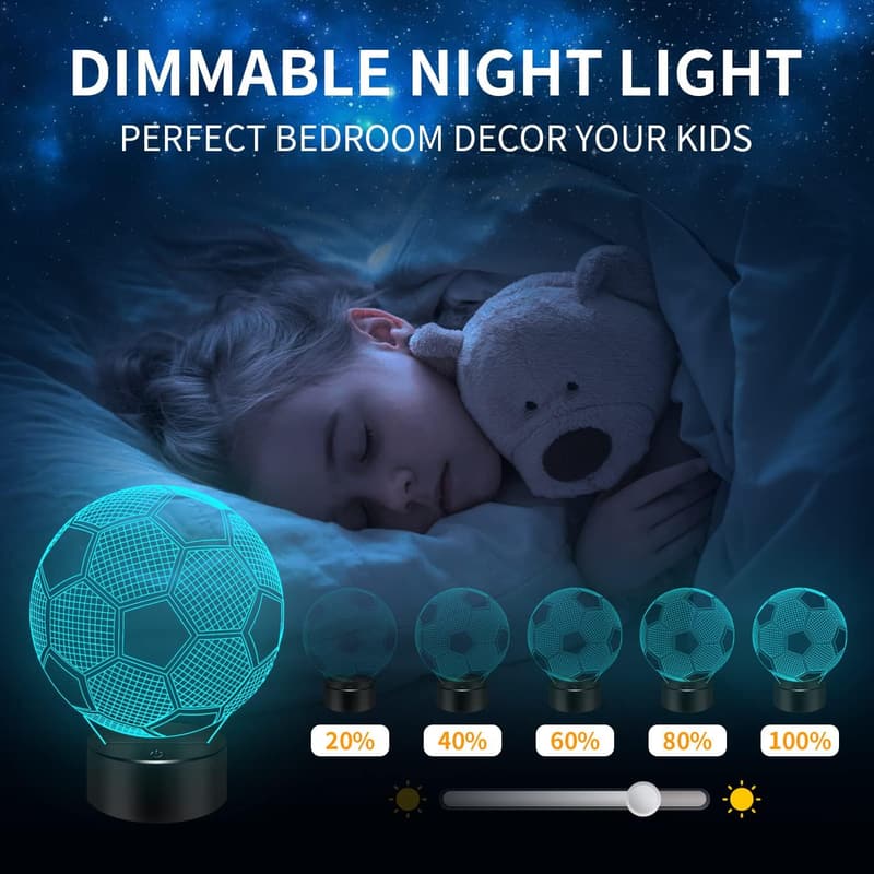 3D Soccer Night Light with 16 Colors - Perfect Birthday Gift for Kids