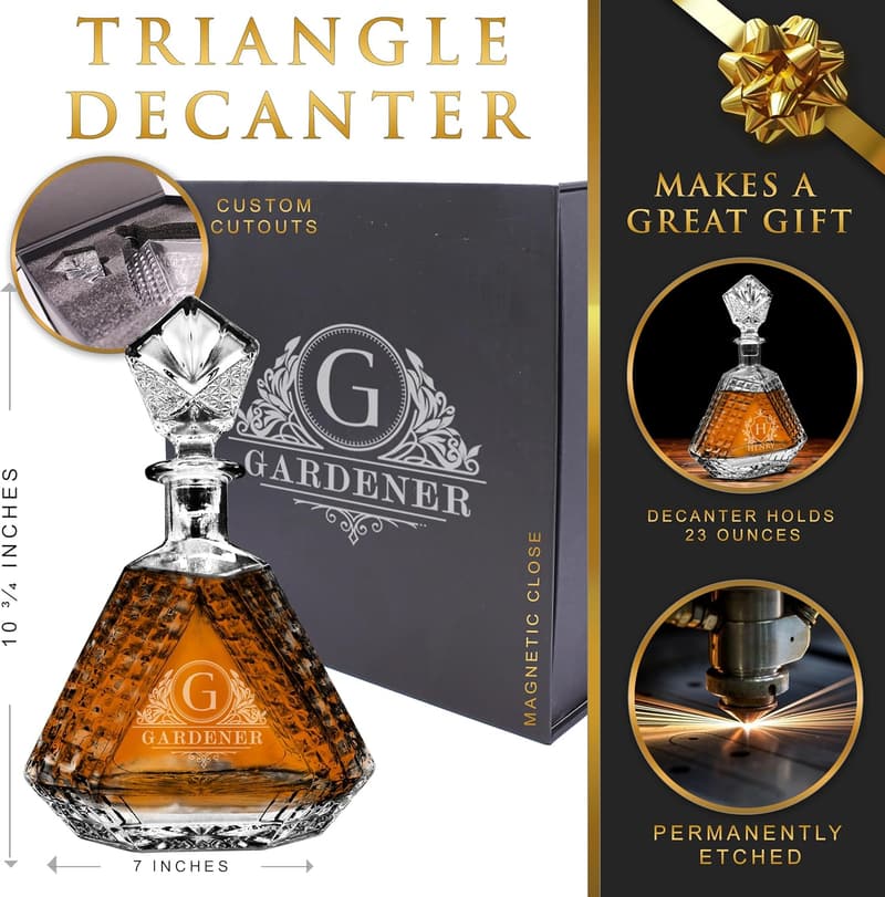 Personalized Triangle-Shaped Whiskey Decanter - 23 oz
