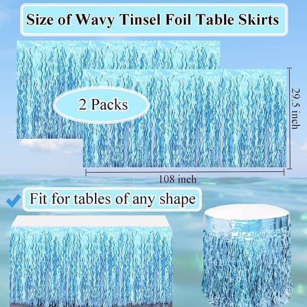 Teal Blue Tinsel Fringe Table Skirts for Mermaid Birthday Party