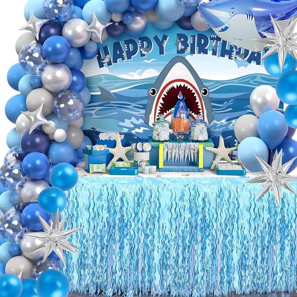 Teal Blue Tinsel Fringe Table Skirts for Mermaid Birthday Party