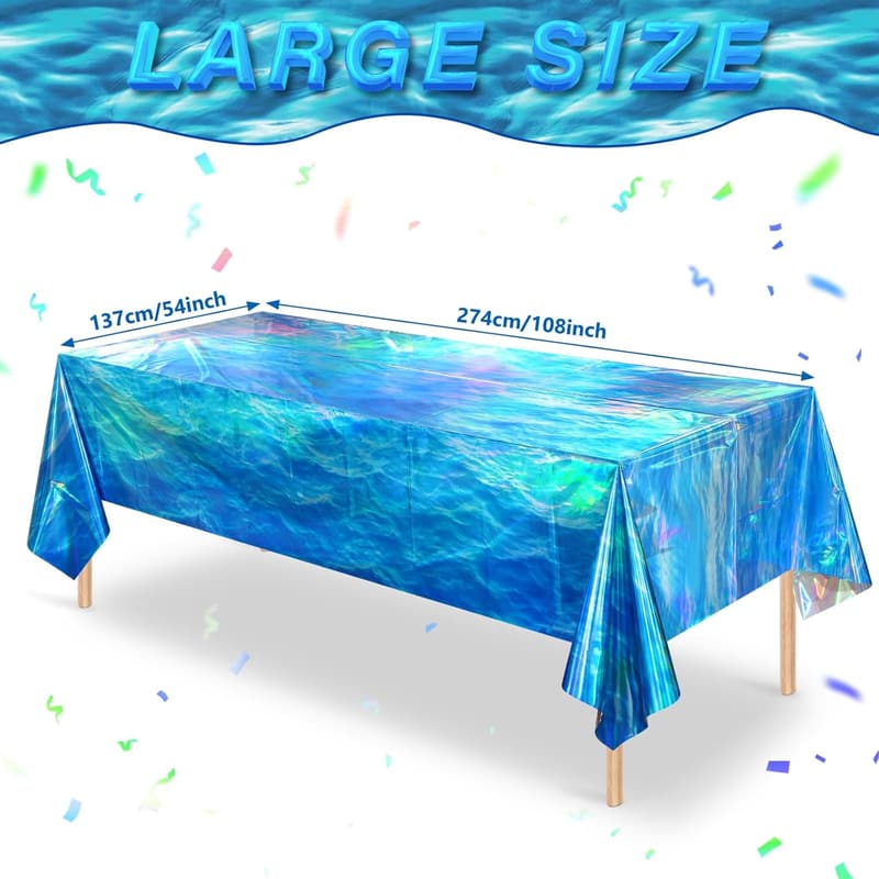 Ocean Blue Disposable Tablecloths - 3 Pcs for Beach Party Decor