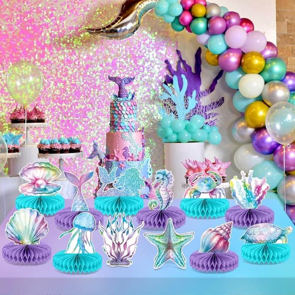 Mermaid Birthday Honeycomb Centerpieces - 12 Pcs Ocean Party Decor