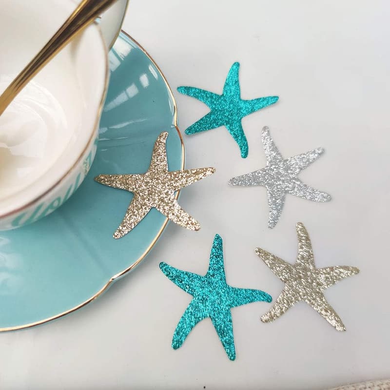 Teal Gold Silver Starfish Confetti for Beach Theme Party