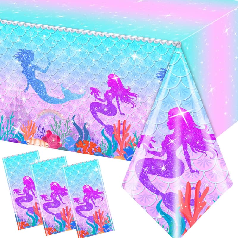 Mermaid Birthday Tablecloth Set - 3 Waterproof Covers