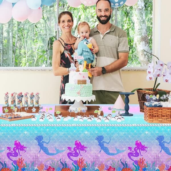 Mermaid Birthday Tablecloth Set - 3 Waterproof Covers
