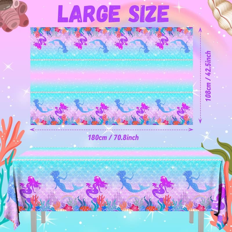 Mermaid Birthday Tablecloth Set - 3 Waterproof Covers