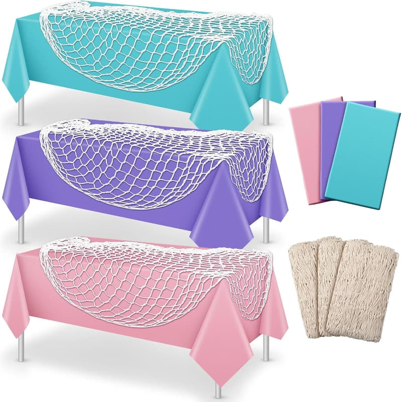 Nautical Party Tablecloth Set - 6 Pcs Cotton Fishnet Decor