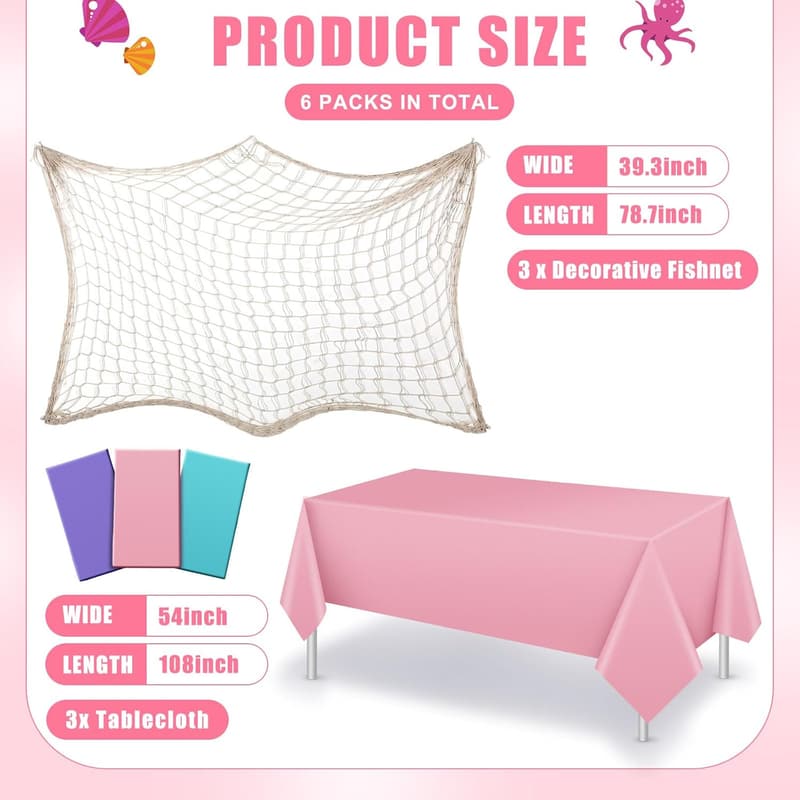 Nautical Party Tablecloth Set - 6 Pcs Cotton Fishnet Decor