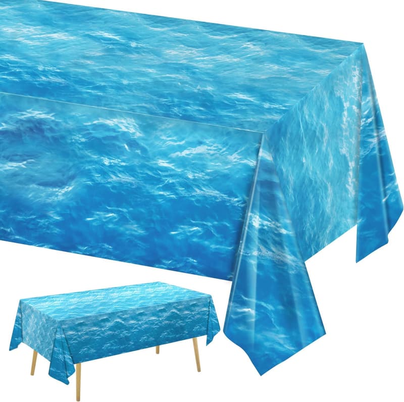 Ocean Party Tablecloths - 3-Piece Water Print Set, 54 x 108 Inch