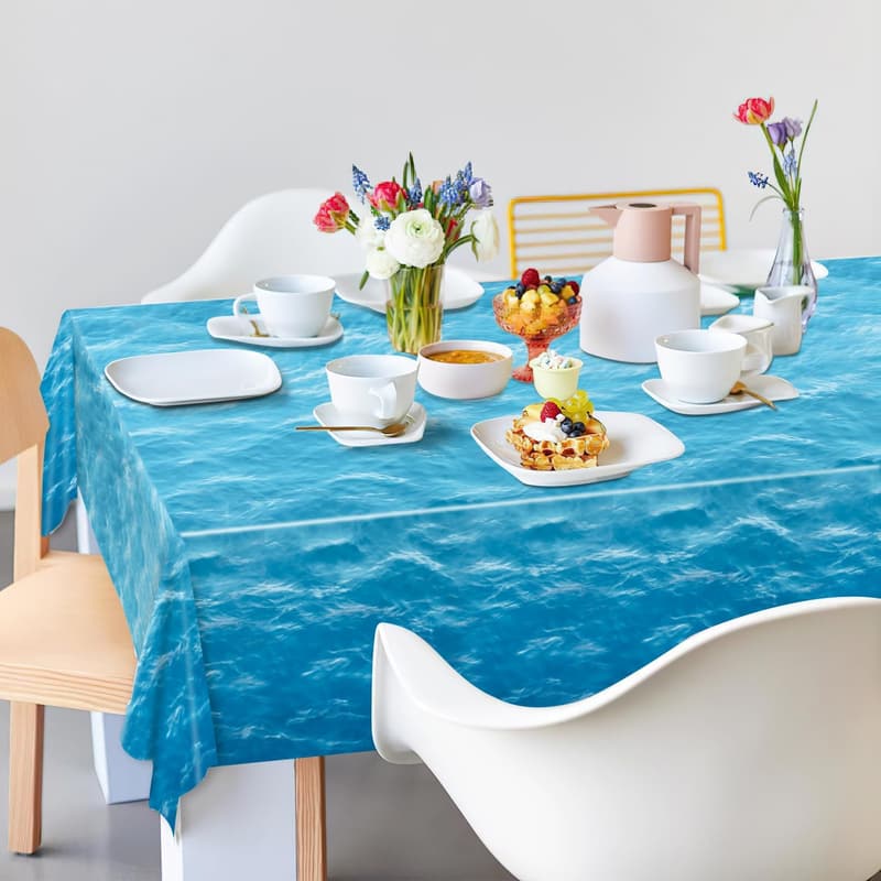 Ocean Party Tablecloths - 3-Piece Water Print Set, 54 x 108 Inch