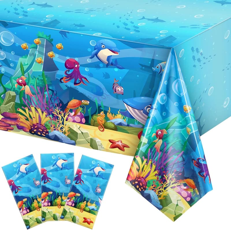 Ocean Birthday Party Tablecloth Set - 3 Pack, 54 x 108 Inch