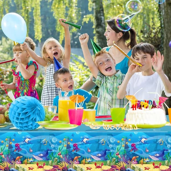 Ocean Birthday Party Tablecloth Set - 3 Pack, 54 x 108 Inch