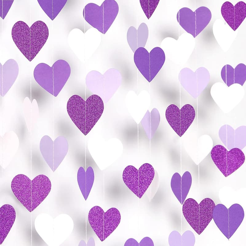 Purple Heart Garland - 52ft Streamers for Birthday or Baby Shower