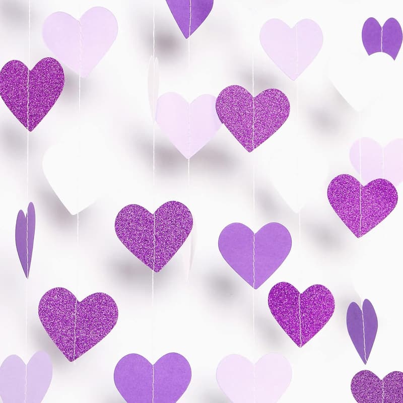 Purple Heart Garland - 52ft Streamers for Birthday or Baby Shower
