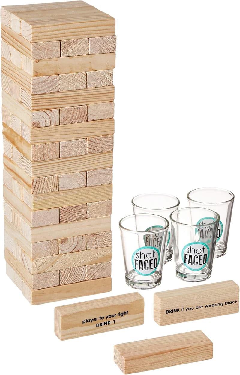 Game Night Tipsy Tower Drinking Game Set with Shot Glasses