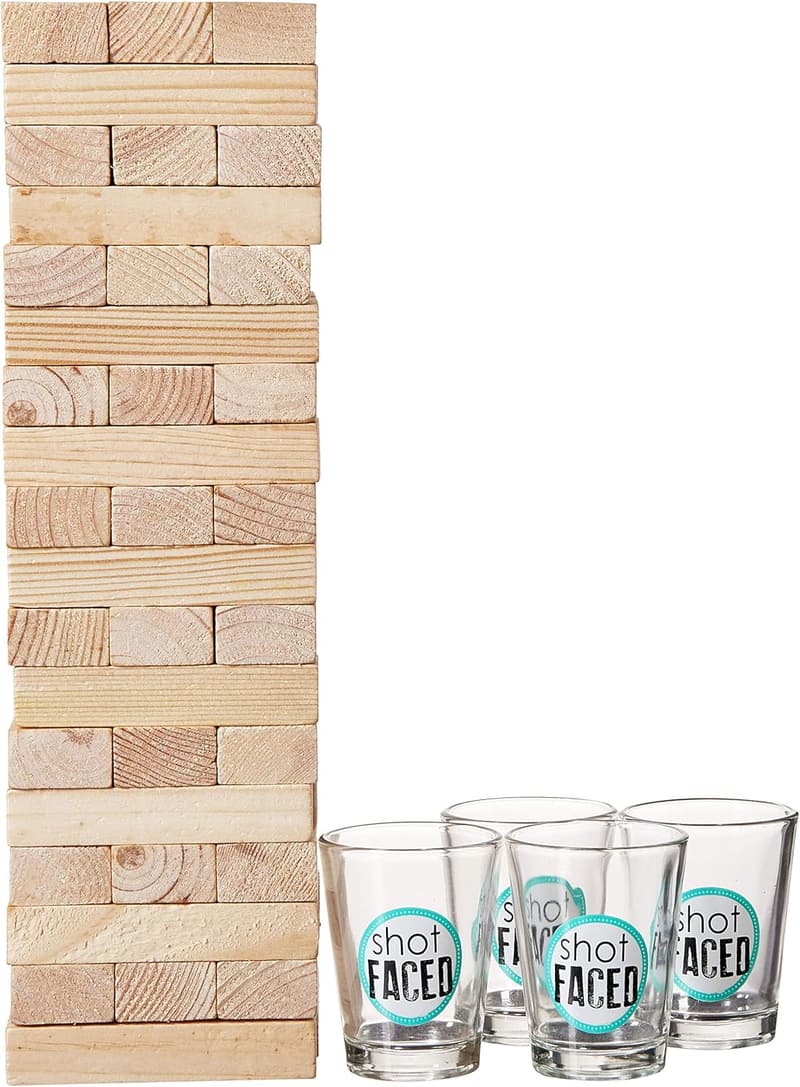 Game Night Tipsy Tower Drinking Game Set with Shot Glasses