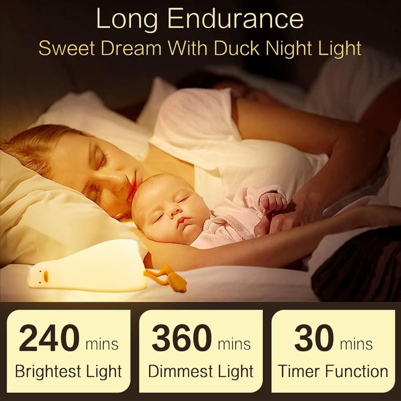Cute LED Ducky Night Light - Rechargeable Silicone Decor Lamp