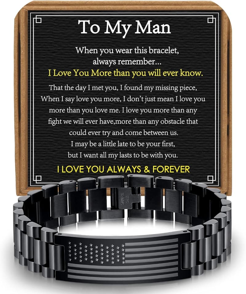 Men's Stainless Steel American Flag Bracelet - Father's Day Gift