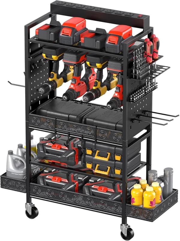 Garage Organizer Cart with Charging Station for Men