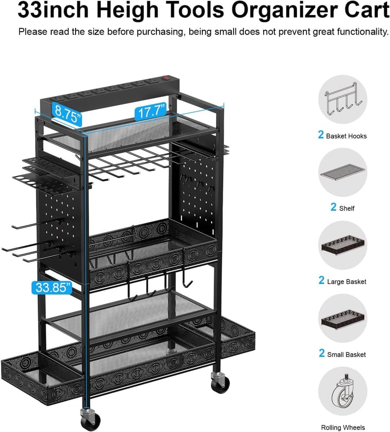 Garage Organizer Cart with Charging Station for Men