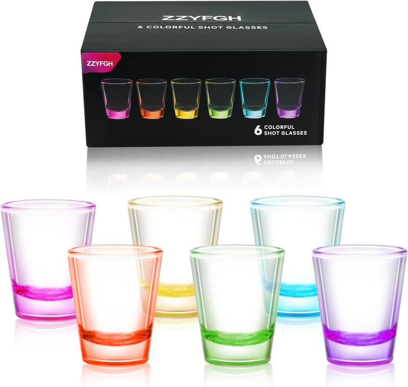Colorful 6-Pack Shot Glass Set with Heavy Base - 1.5 oz