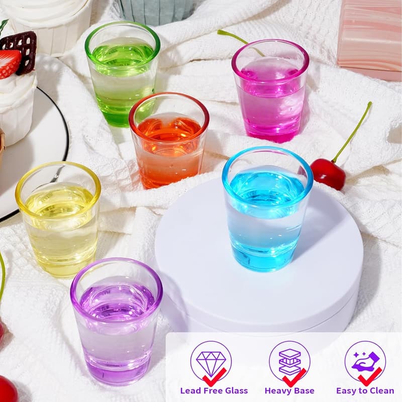 Colorful 6-Pack Shot Glass Set with Heavy Base - 1.5 oz