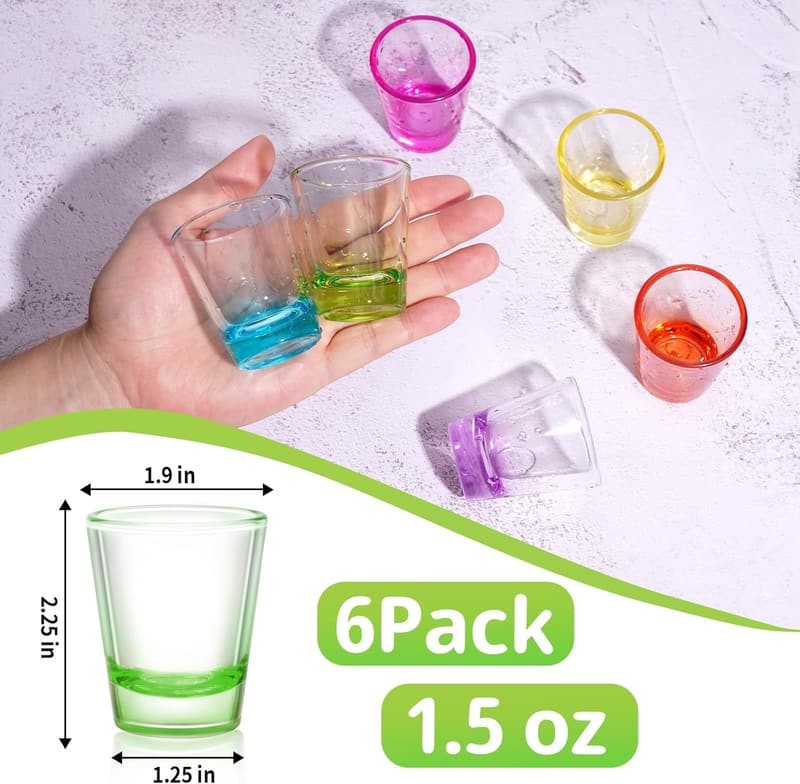 Colorful 6-Pack Shot Glass Set with Heavy Base - 1.5 oz