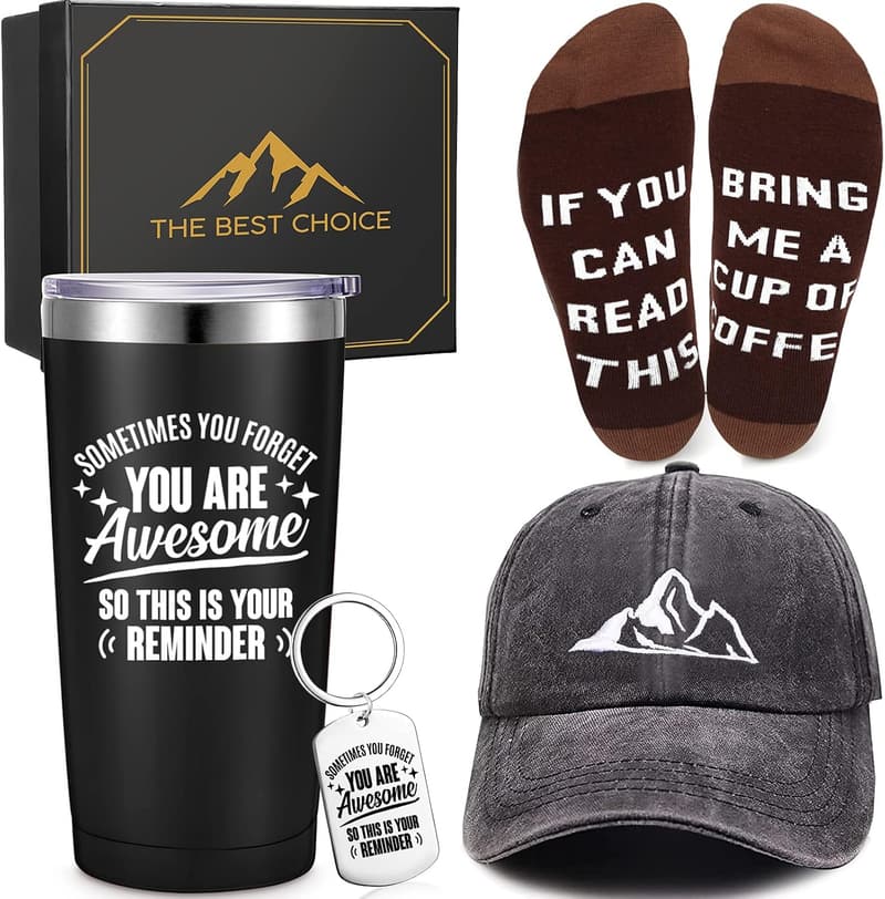Men's Birthday Gift Set: Tumbler, Cap, Socks, Keychain
