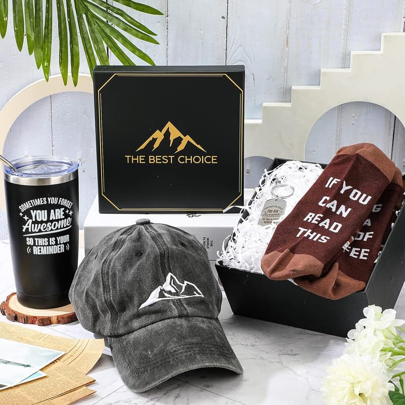 Men's Birthday Gift Set: Tumbler, Cap, Socks, Keychain