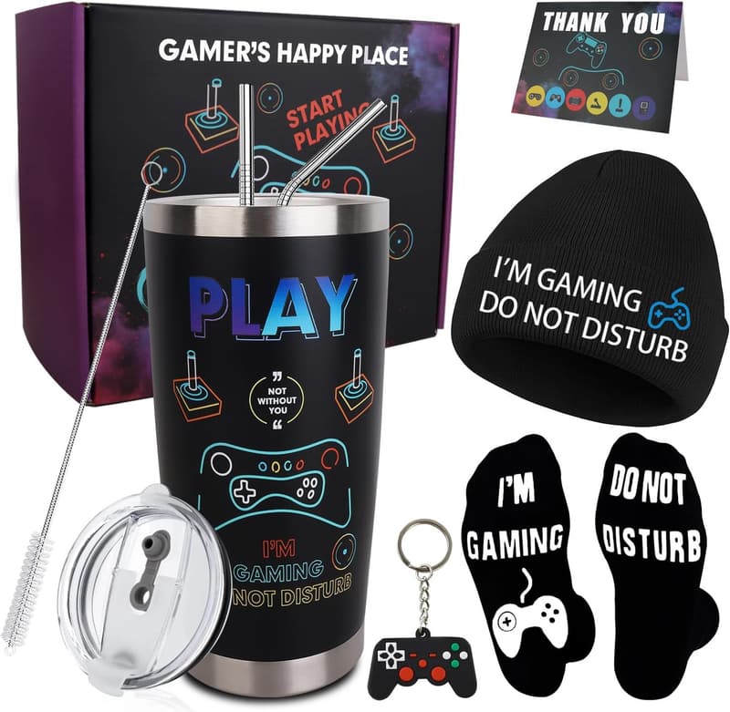 Cool Gaming Gift Set for Teens - 8PCs Tumbler, Beanie & More