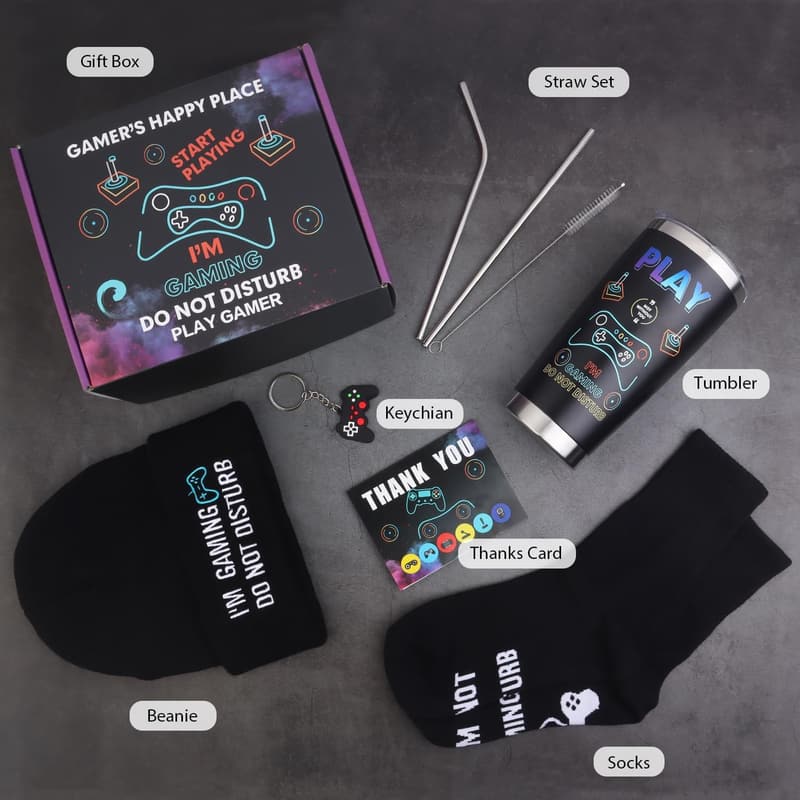 Cool Gaming Gift Set for Teens - 8PCs Tumbler, Beanie & More