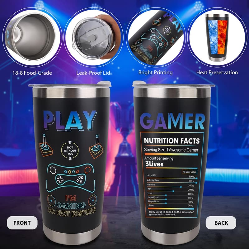 Cool Gaming Gift Set for Teens - 8PCs Tumbler, Beanie & More