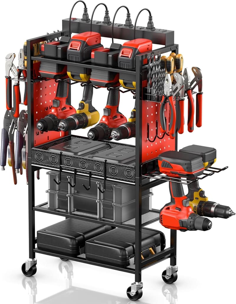 Power Tool Organizer Cart with Charging Station for Mechanics
