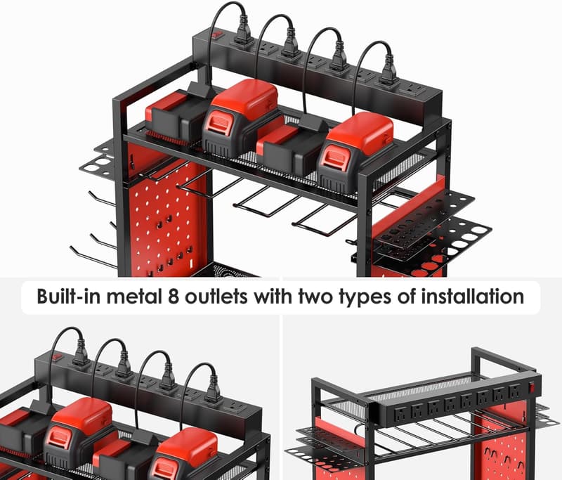 Power Tool Organizer Cart with Charging Station for Mechanics