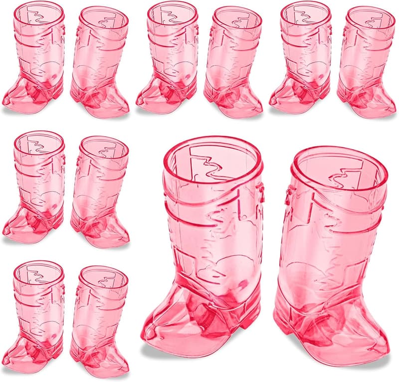 Western Theme Cowboy Boot Shot Glasses, 12 Pcs, Reusable Plastic