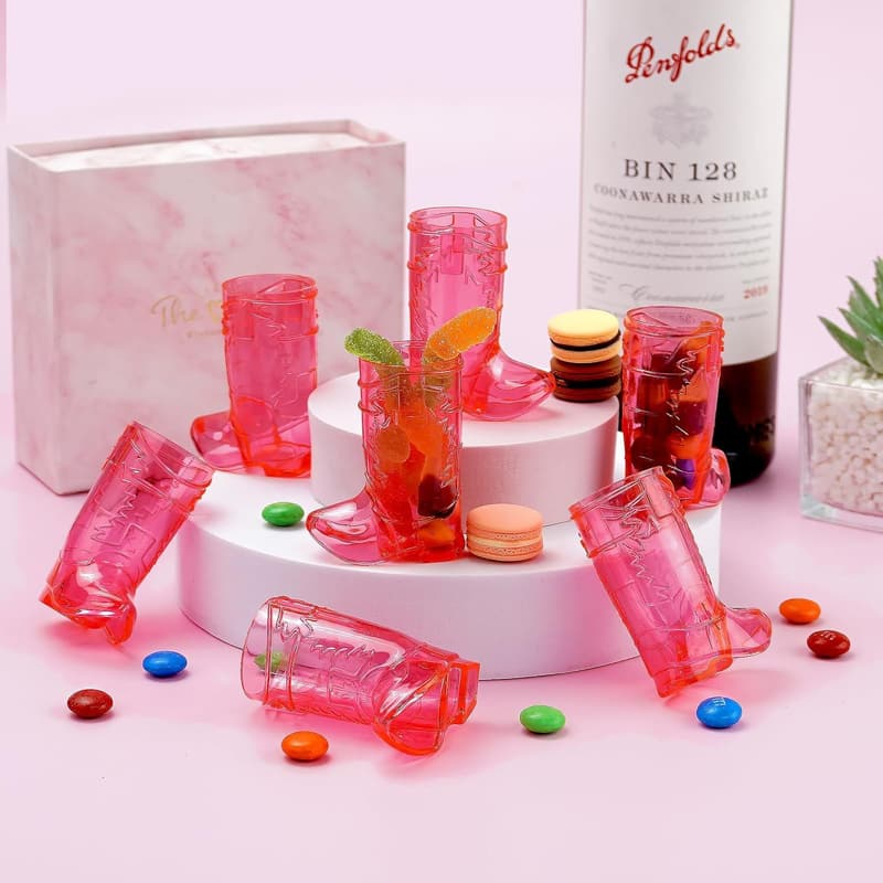 Western Theme Cowboy Boot Shot Glasses, 12 Pcs, Reusable Plastic