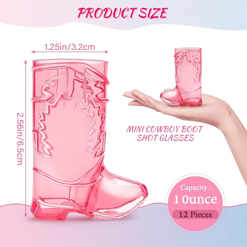 Western Theme Cowboy Boot Shot Glasses, 12 Pcs, Reusable Plastic