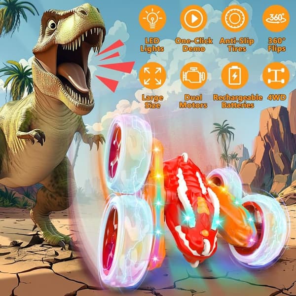Dinosaur Remote Control Car with Lights - All-Terrain Toy for Kids